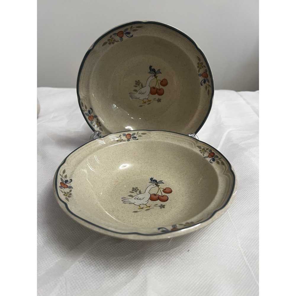 VTG International Tableworks Stoneware Marmalade Goose Soup Cereal Bowl 2 Pc